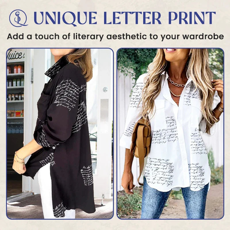 LetteryShirt - LAST DAY SALE 70% OFF - Letter Print Gauze Button Shirt