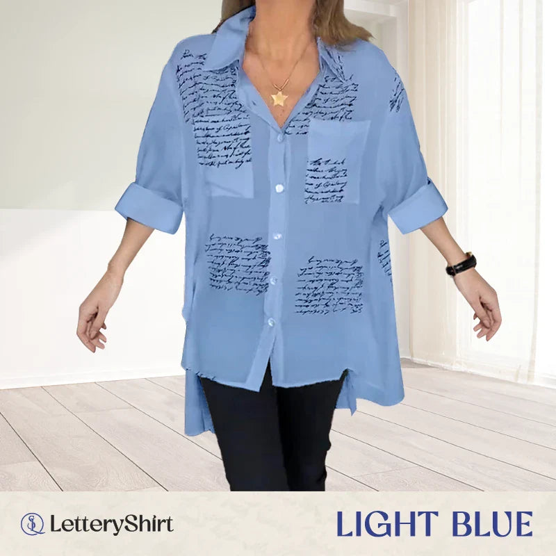 LetteryShirt - LAST DAY SALE 70% OFF - Letter Print Gauze Button Shirt