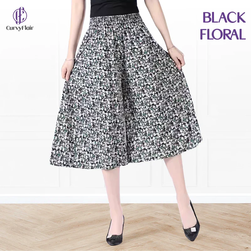 CurvyFlair - High Waist Wide Leg Culottes