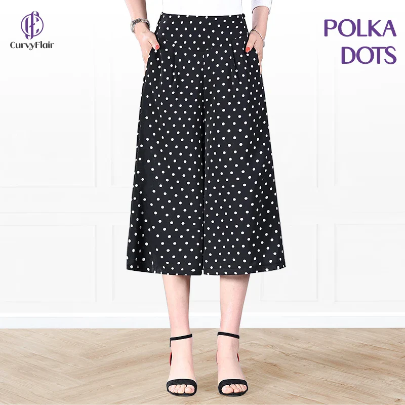 CurvyFlair - High Waist Wide Leg Culottes