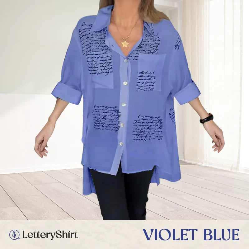 LetteryShirt - LAST DAY SALE 70% OFF - Letter Print Gauze Button Shirt