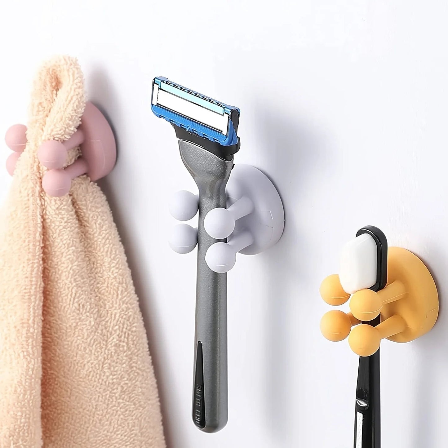 3Pcs Razor Holder Self Adhesive Silicone Toothbrush Holders