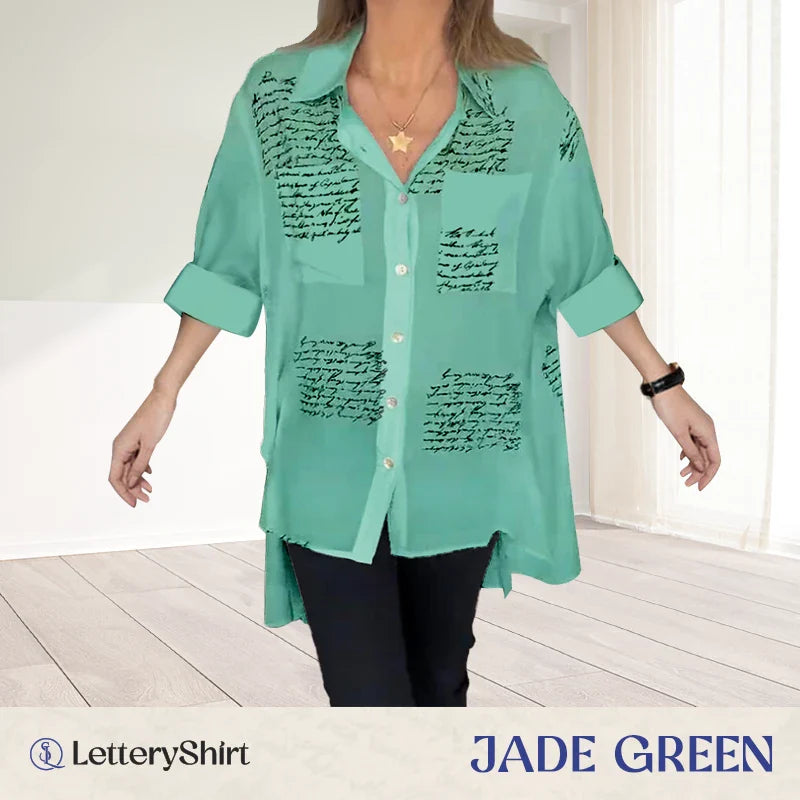 LetteryShirt - LAST DAY SALE 70% OFF - Letter Print Gauze Button Shirt