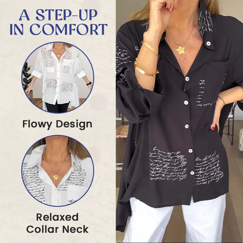 LetteryShirt - LAST DAY SALE 70% OFF - Letter Print Gauze Button Shirt