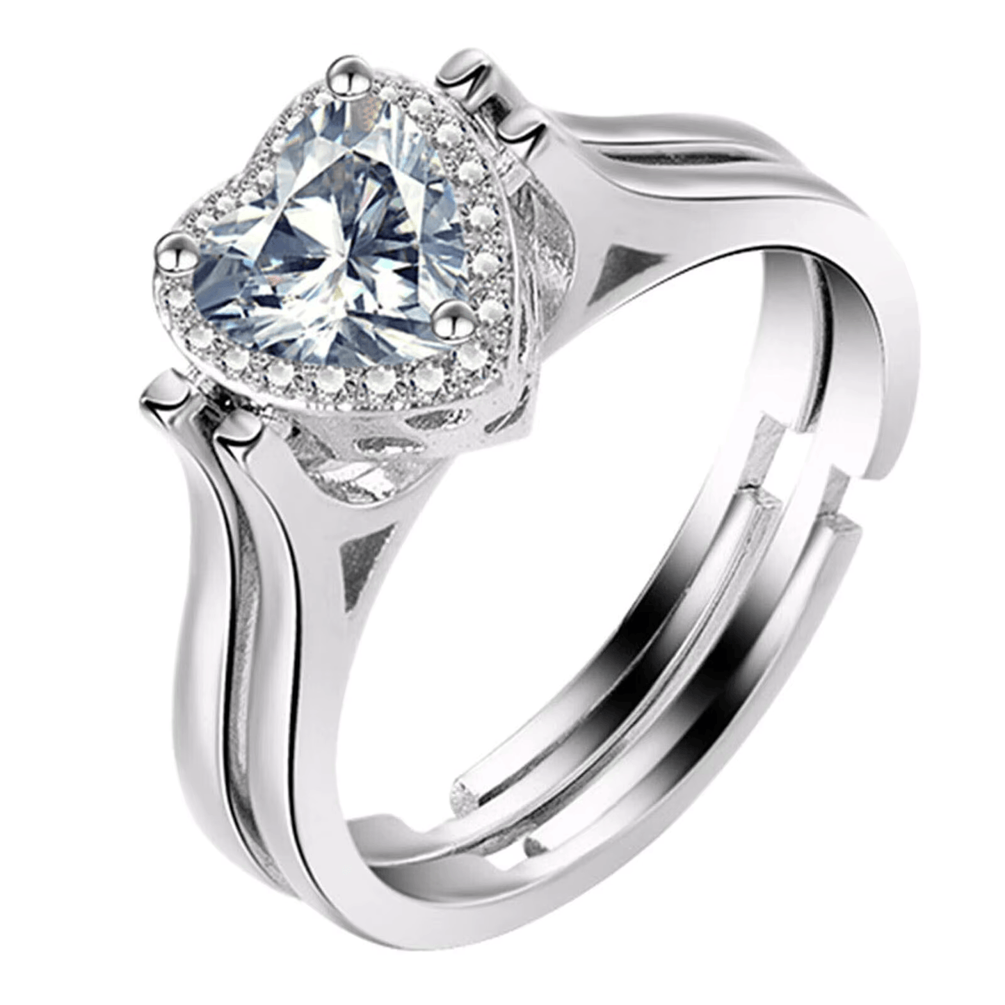 Douyin Heart-Shaped Flip Ring with Diamonds, Adjustable Double Ring for Students