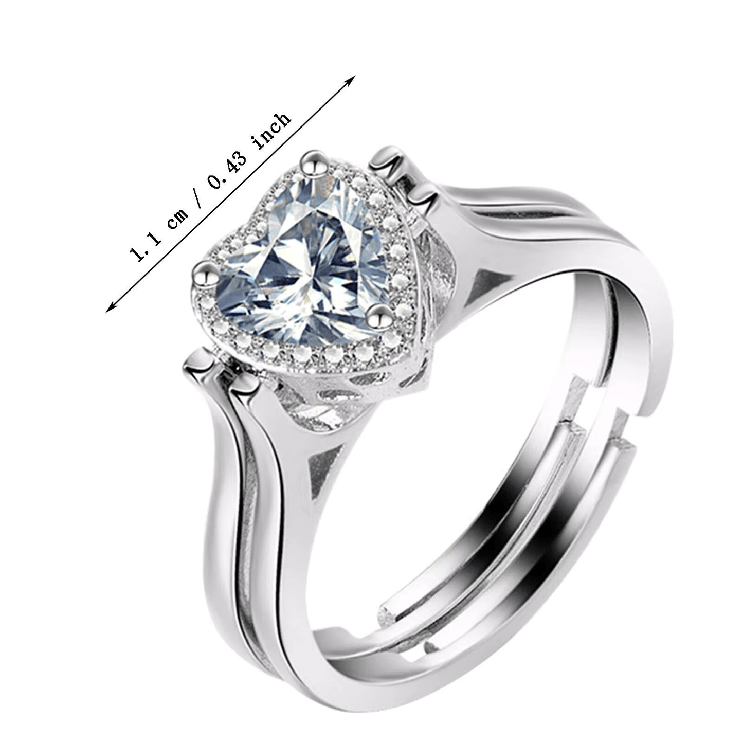 Douyin Heart-Shaped Flip Ring with Diamonds, Adjustable Double Ring for Students