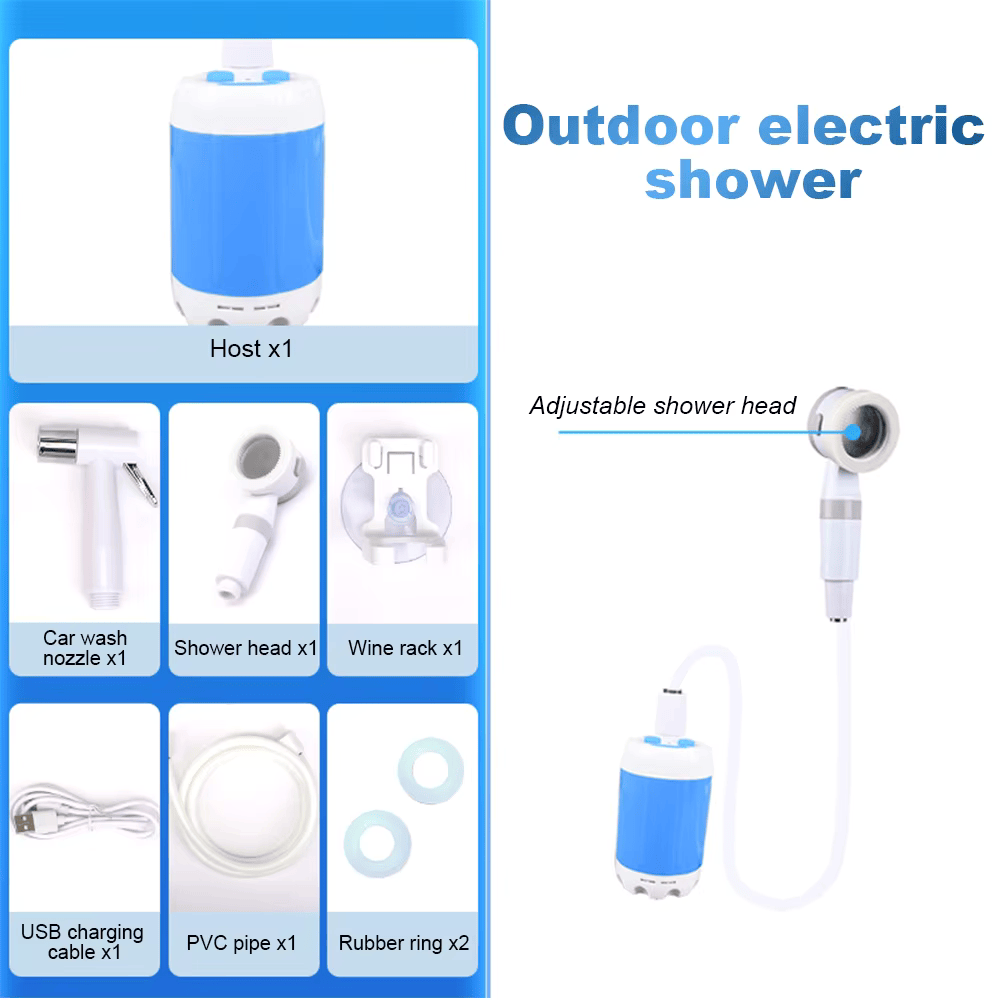 Portable Car-mounted Shower with Wireless Lithium Battery for Camping and Car Washing.