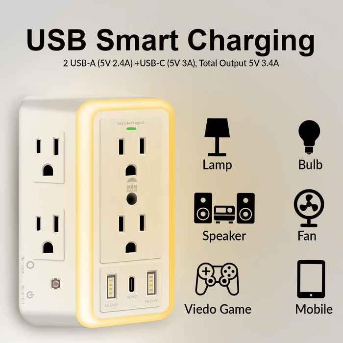 🔥 Multi Plug Outlet Surge Protector USB Smart Charging🔥