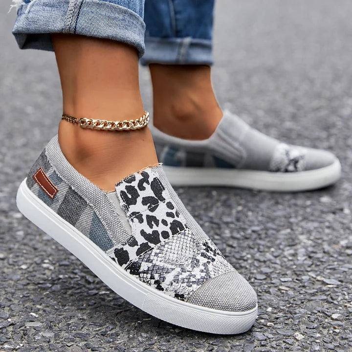 🔥 Hot Selling 🔥 Casual Pieced Raw Edge Animal Print Canvas Slip-On Flats