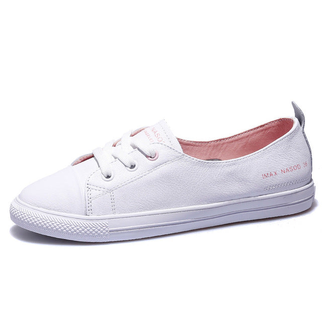 azfleek Slip-on Shoes Women's Genuine Leather Sneakers Casual Slip-On Sports Shoes Pink / 8.5
