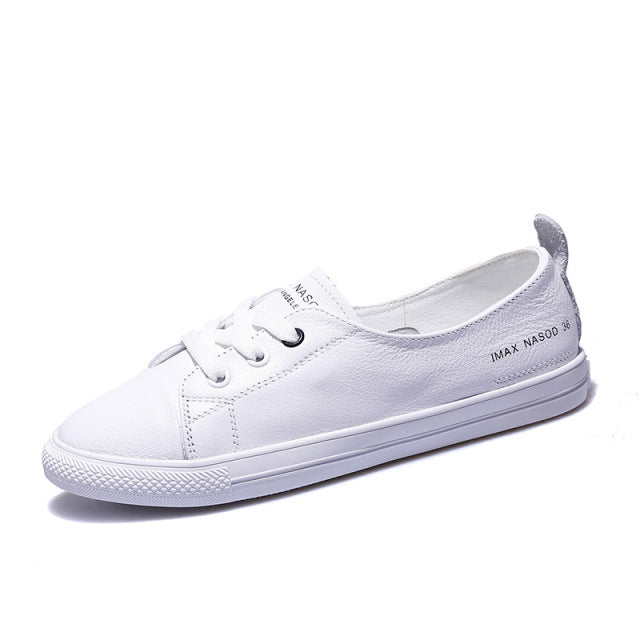 azfleek Slip-on Shoes Women's Genuine Leather Sneakers Casual Slip-On Sports Shoes White / 8.5