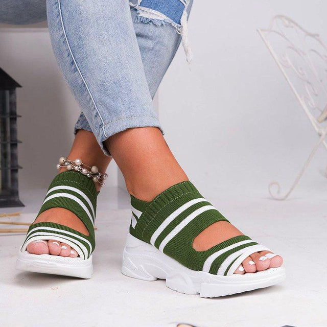 azfleek Sandals Women's Wedges Platform Sandals Slip On Peep Toe Knitted Sandals Green / 6.5