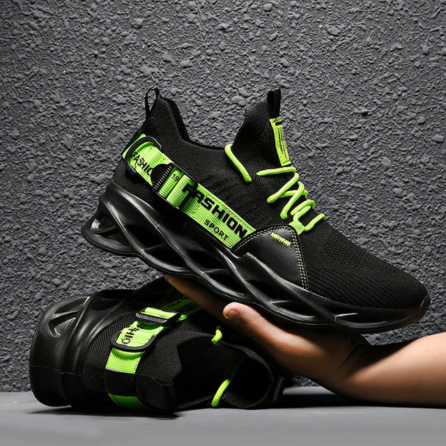 azfleek Lace-up Shoes Unisex Fashion Sneakers Women Men Mesh Air Cushion Shoes Black Green / 6