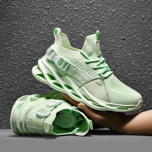 azfleek Lace-up Shoes Unisex Fashion Sneakers Women Men Mesh Air Cushion Shoes Light Green / 7.5