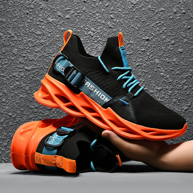 azfleek Lace-up Shoes Unisex Fashion Sneakers Women Men Mesh Air Cushion Shoes Black Orange / 9.5