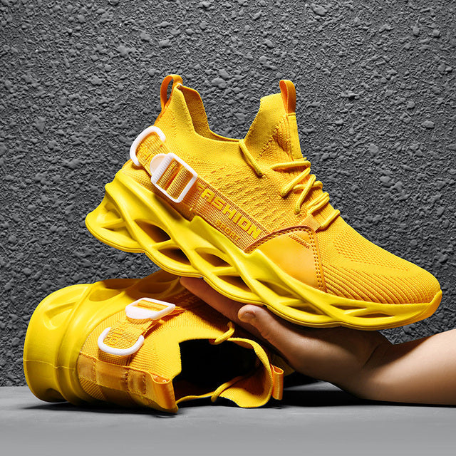 azfleek Lace-up Shoes Unisex Fashion Sneakers Women Men Mesh Air Cushion Shoes Yellow / 7.5