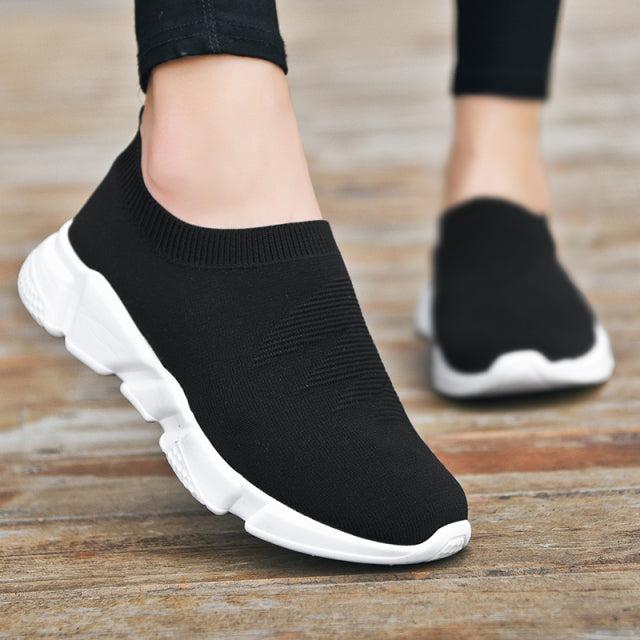 azfleek Orthopedic Shoes Women Shoes Knitting Sock Lightweight Slip On Sneakers Black White / 9.5