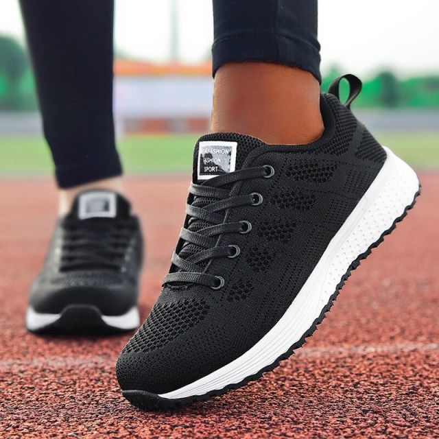 azfleek Lace-up Shoes Women Casual Mesh Shoes Sports Walking Running Shoes Black / 8.5