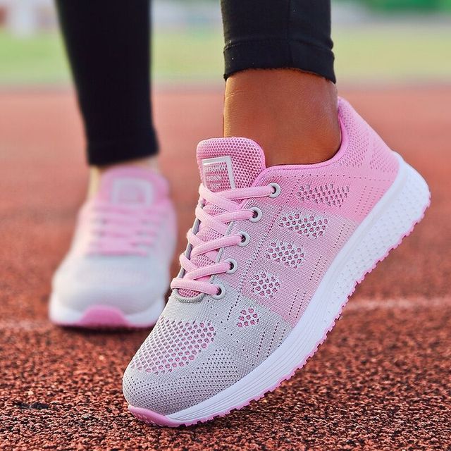 azfleek Lace-up Shoes Women Casual Mesh Shoes Sports Walking Running Shoes Light Pink / 8.5