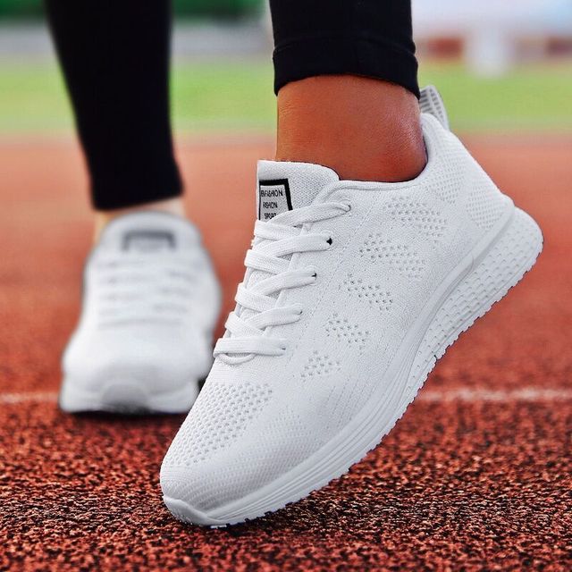 azfleek Lace-up Shoes Women Casual Mesh Shoes Sports Walking Running Shoes White / 8.5