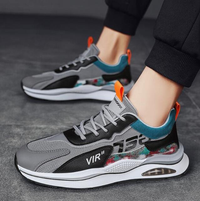 azfleek Lace-up Shoes Unisex Chunky Sneakers Mesh Comfortable Casual Shoes Gray / 8.5
