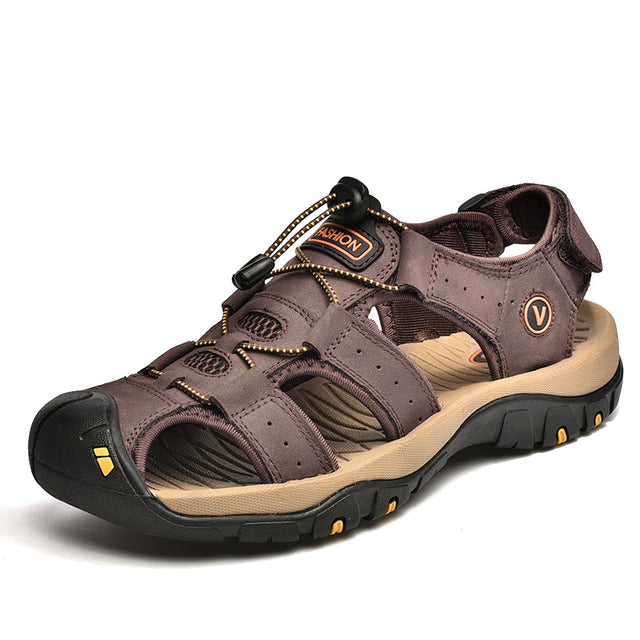 azfleek Sandals Genuine Leather Men Shoes Summer Fashion Slippers Sandals Coffee / 6.5