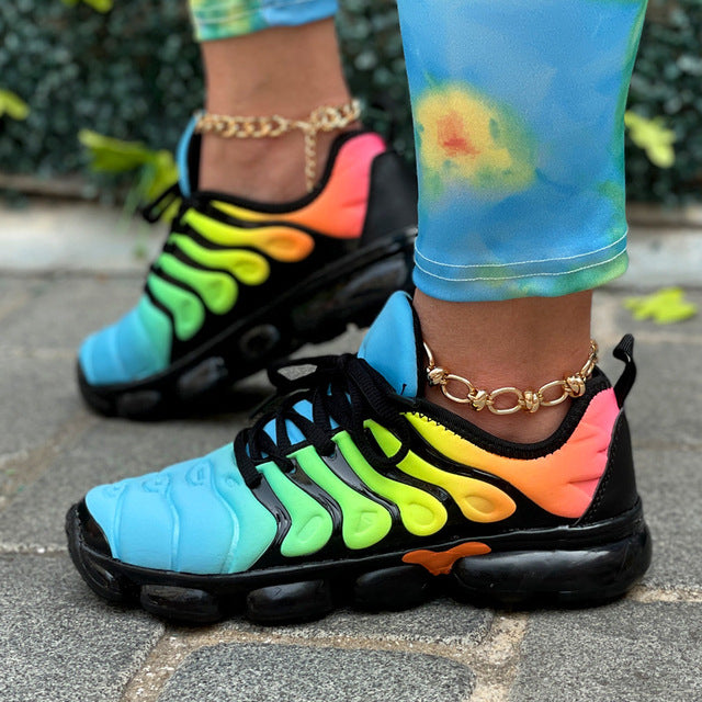 azfleek Lace-up Shoes Women Air Cushion Shoes Fashion Multicolor Sneakers Blue / 7