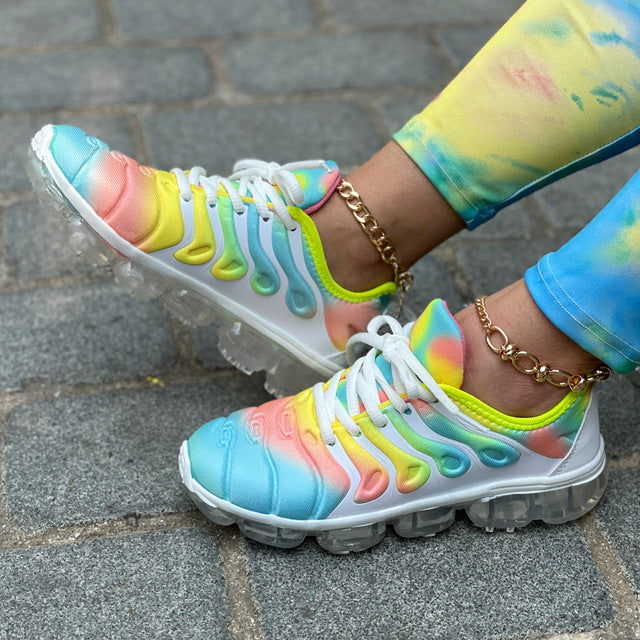 azfleek Lace-up Shoes Women Air Cushion Shoes Fashion Multicolor Sneakers Green / 5