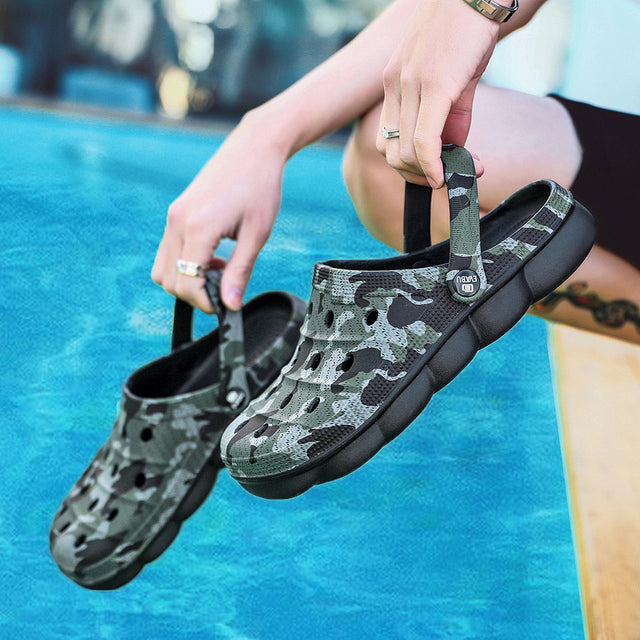 azfleek Sandals Men Casual Summer Sandals Soft Slip On Beach Clogs Green Camo / 9