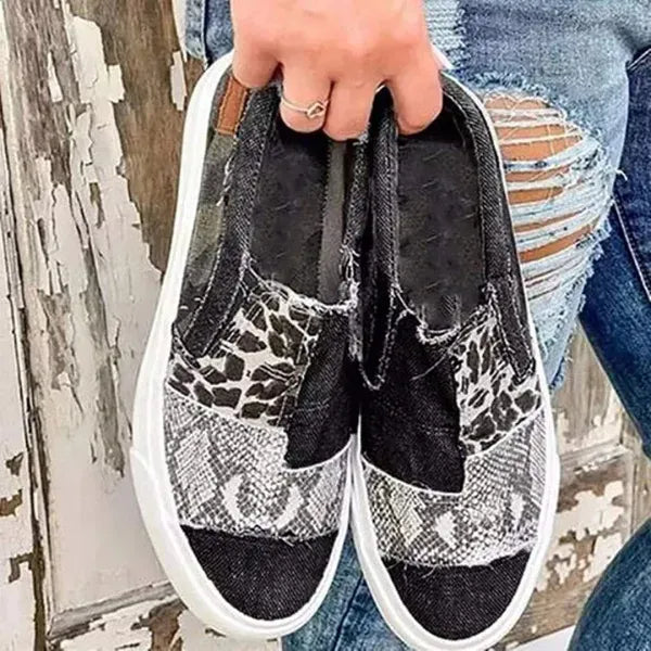 🔥 Hot Selling 🔥 Casual Pieced Raw Edge Animal Print Canvas Slip-On Flats
