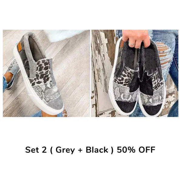 🔥 Hot Selling 🔥 Casual Pieced Raw Edge Animal Print Canvas Slip-On Flats