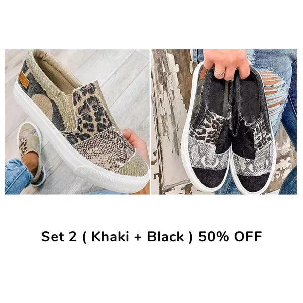 🔥 Hot Selling 🔥 Casual Pieced Raw Edge Animal Print Canvas Slip-On Flats