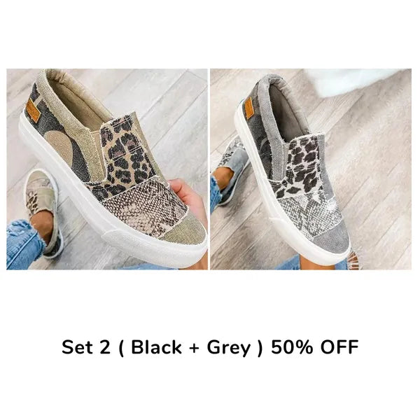 🔥 Hot Selling 🔥 Casual Pieced Raw Edge Animal Print Canvas Slip-On Flats
