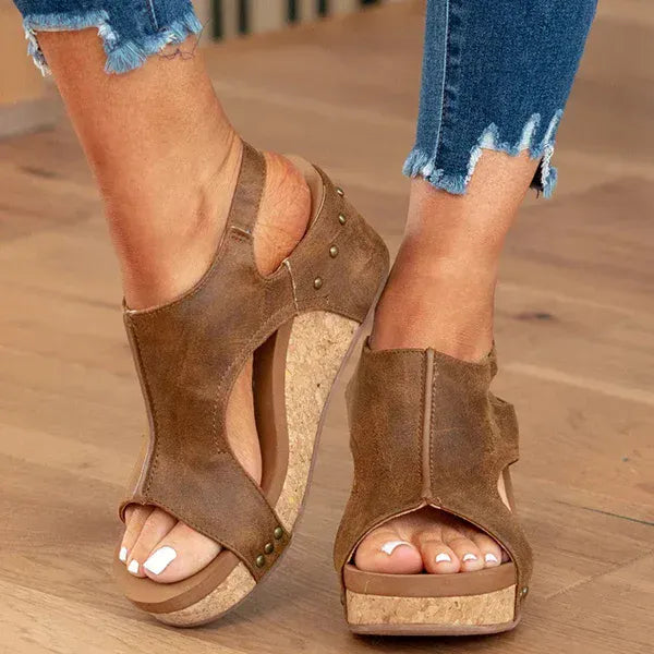 Womens Comfy Velcro Wedge Orthopedic Sandals