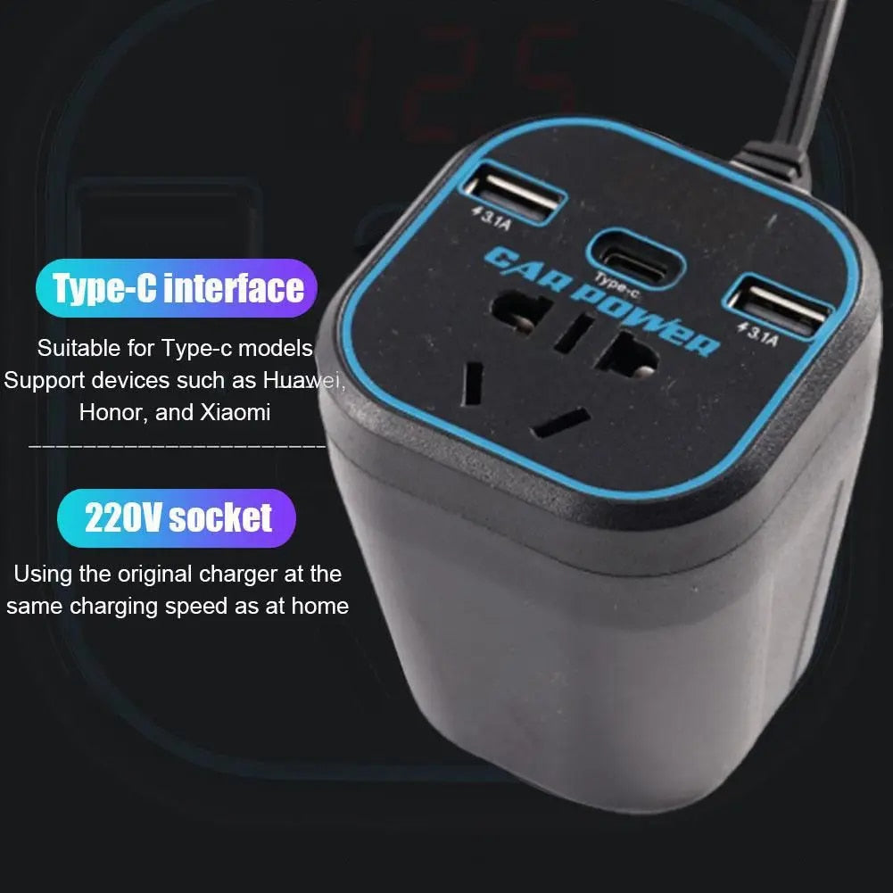 Car Power Inverter 12V/24V to 220V Type-C Fast Charger S7J6