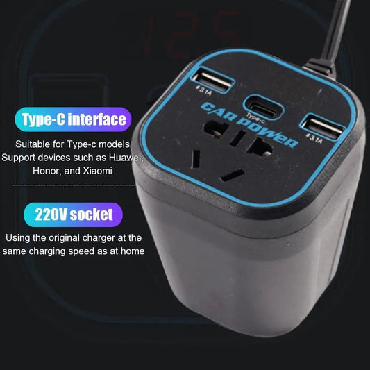Car Power Inverter 12V/24V to 220V Type-C Fast Charger S7J6