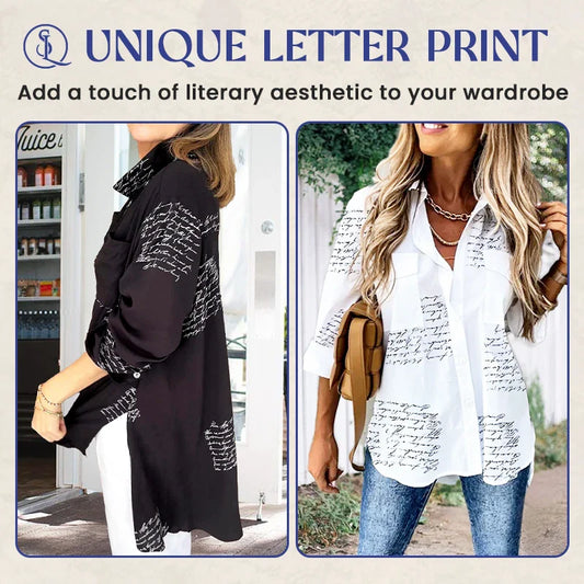 LetteryShirt - LAST DAY SALE 70% OFF - Letter Print Gauze Button Shirt