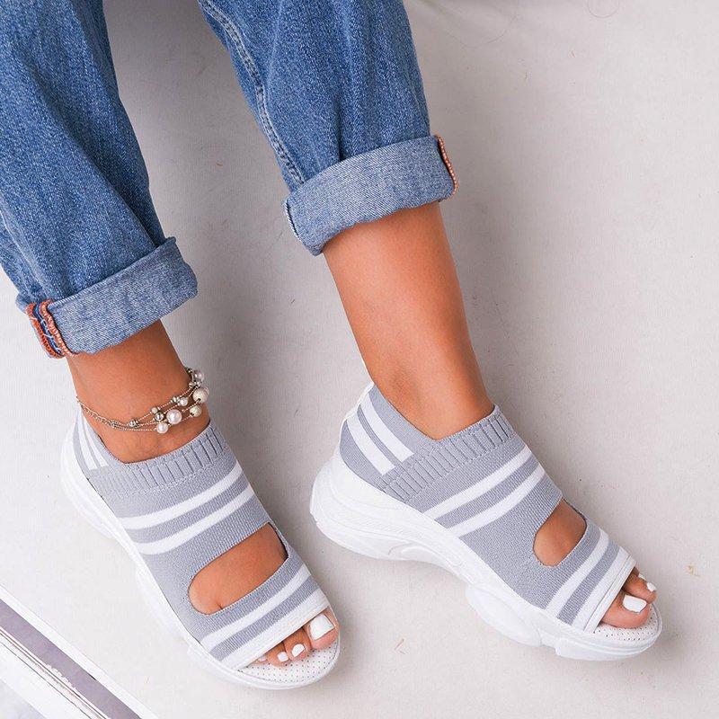azfleek Sandals Women's Wedges Platform Sandals Slip On Peep Toe Knitted Sandals Gray / 6