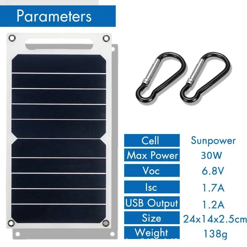 30W Solar Panel With USB Portable Battery Waterproof