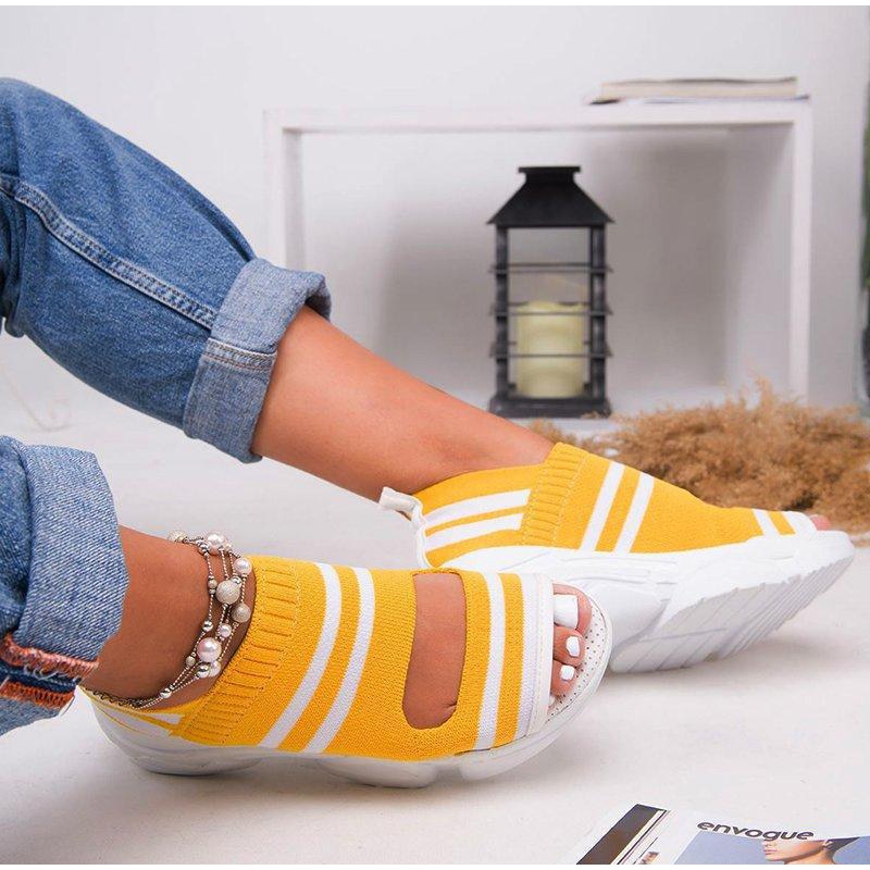 azfleek Sandals Women's Wedges Platform Sandals Slip On Peep Toe Knitted Sandals Yellow / 10.5