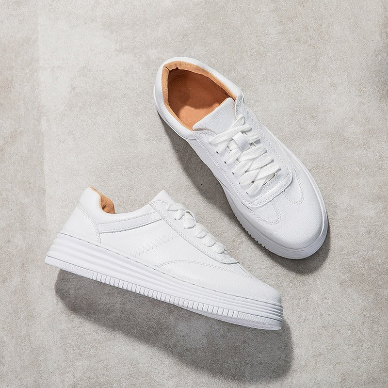 azfleek Lace-up Shoes Fashion White Leather Women Sneakers Lace-Up Casual Shoes 4cm White / 5