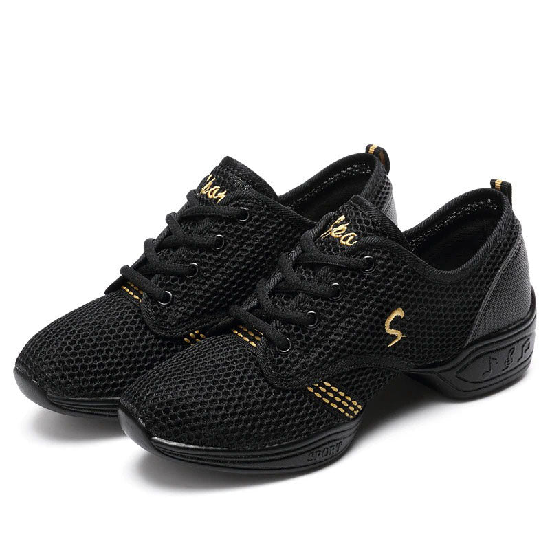 azfleek Lace-up Shoes Sports Soft Practice Shoes Sneakers For Women Black Gold / 6