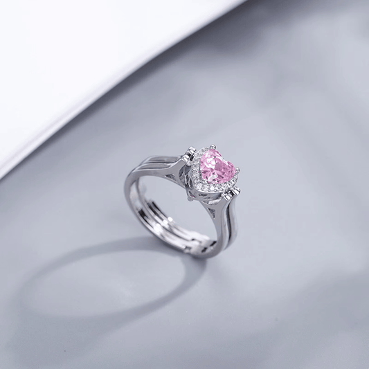 Douyin Heart-Shaped Flip Ring with Diamonds, Adjustable Double Ring for Students