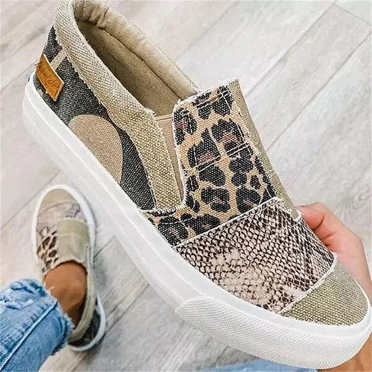 🔥 Hot Selling 🔥 Casual Pieced Raw Edge Animal Print Canvas Slip-On Flats