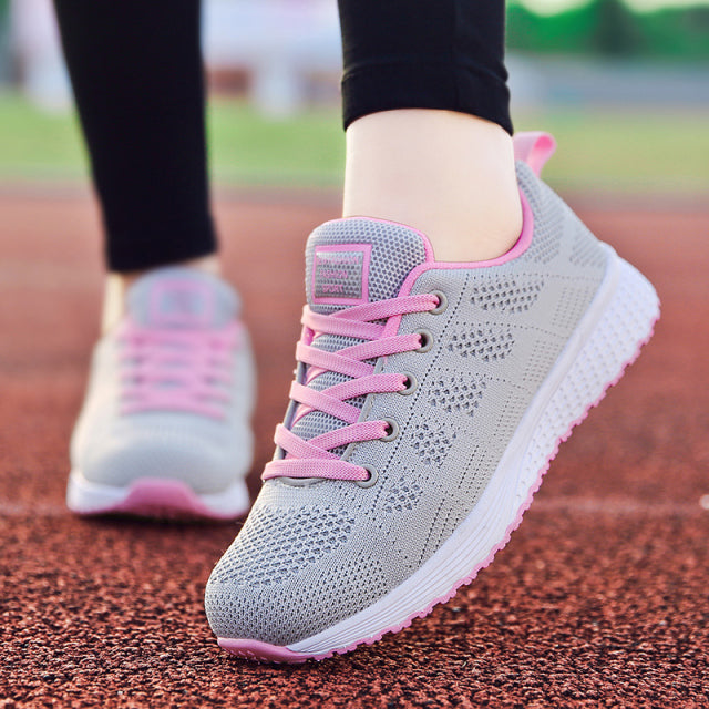 azfleek Lace-up Shoes Women Casual Mesh Shoes Sports Walking Running Shoes Gray / 5