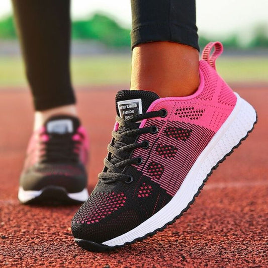 azfleek Lace-up Shoes Women Casual Mesh Shoes Sports Walking Running Shoes Black Pink / 5