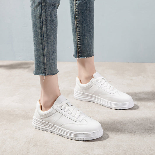 azfleek Lace-up Shoes Fashion White Leather Women Sneakers Lace-Up Casual Shoes