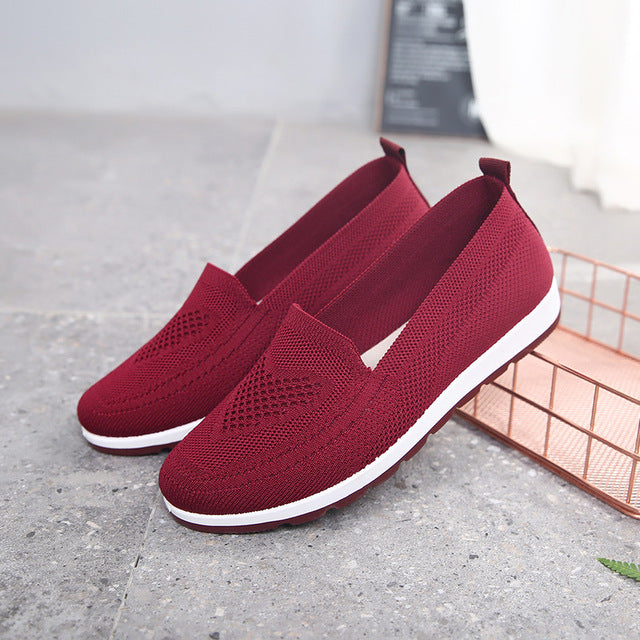 azfleek Slip-on Shoes Breathable Mesh Knitted Vulcanized Shoes Burgundy / 6.5