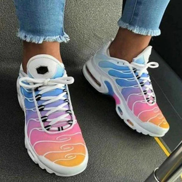 azfleek Lace-up Shoes Women Air Cushion Shoes Fashion Multicolor Sneakers White cai / 5