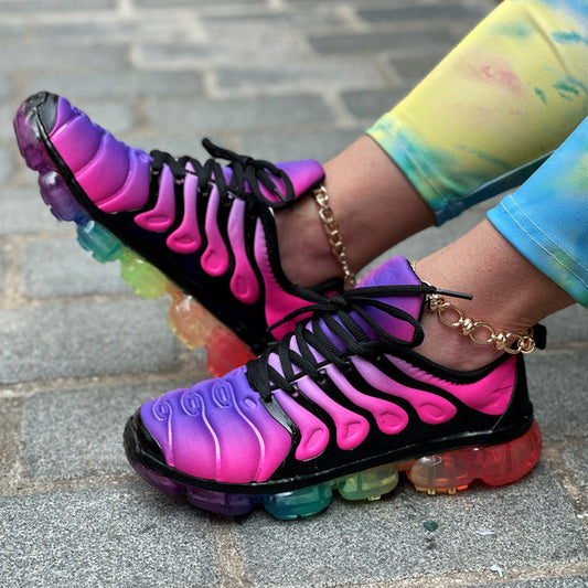 azfleek Lace-up Shoes Women Air Cushion Shoes Fashion Multicolor Sneakers Purple / 5